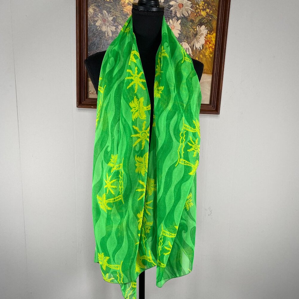 Rima Scarf Swimsuit Cover Up Lime Green Tropical 67 X 41" Beach Pool